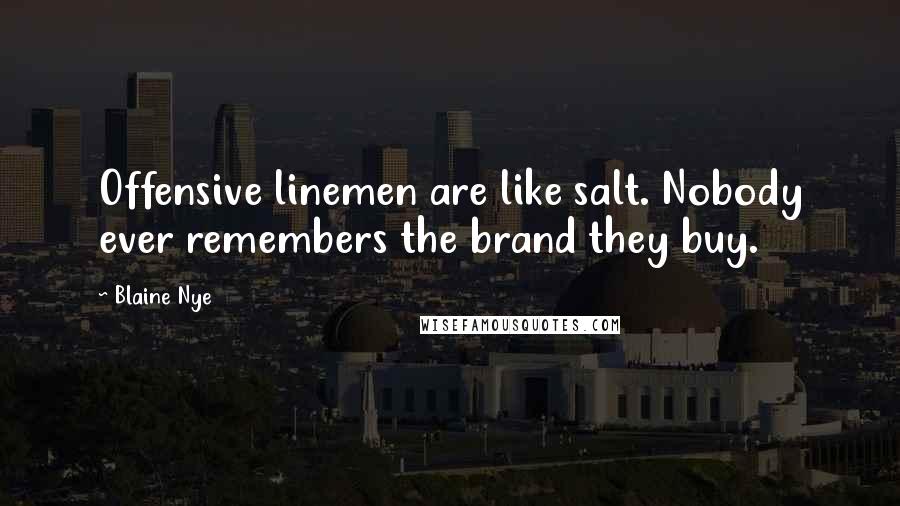 Blaine Nye Quotes: Offensive linemen are like salt. Nobody ever remembers the brand they buy.