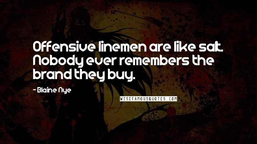 Blaine Nye Quotes: Offensive linemen are like salt. Nobody ever remembers the brand they buy.