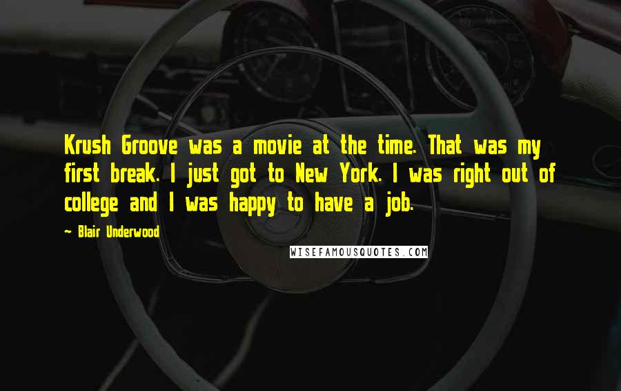 Blair Underwood Quotes: Krush Groove was a movie at the time. That was my first break. I just got to New York. I was right out of college and I was happy to have a job.