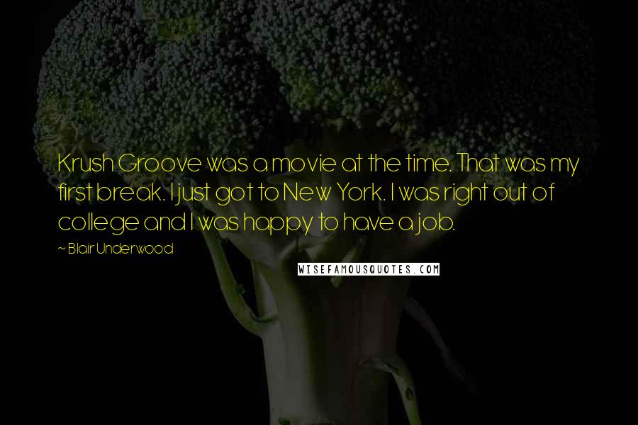 Blair Underwood Quotes: Krush Groove was a movie at the time. That was my first break. I just got to New York. I was right out of college and I was happy to have a job.