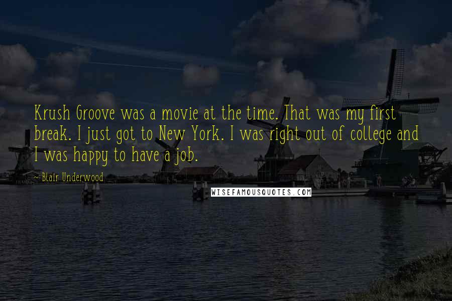 Blair Underwood Quotes: Krush Groove was a movie at the time. That was my first break. I just got to New York. I was right out of college and I was happy to have a job.