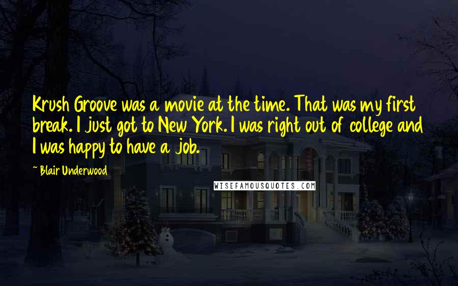 Blair Underwood Quotes: Krush Groove was a movie at the time. That was my first break. I just got to New York. I was right out of college and I was happy to have a job.