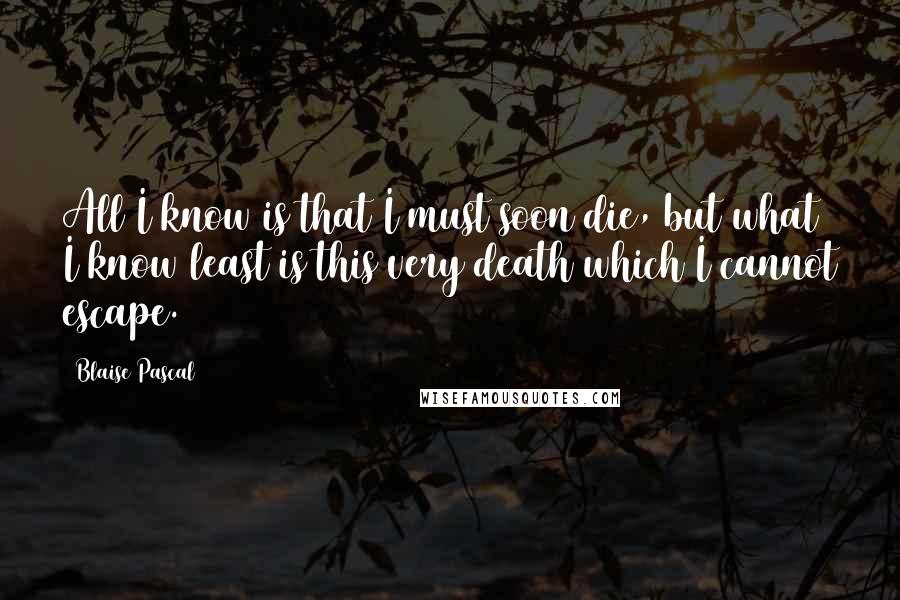 Blaise Pascal Quotes: All I know is that I must soon die, but what I know least is this very death which I cannot escape.