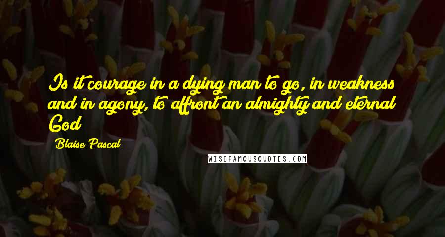 Blaise Pascal Quotes: Is it courage in a dying man to go, in weakness and in agony, to affront an almighty and eternal God?