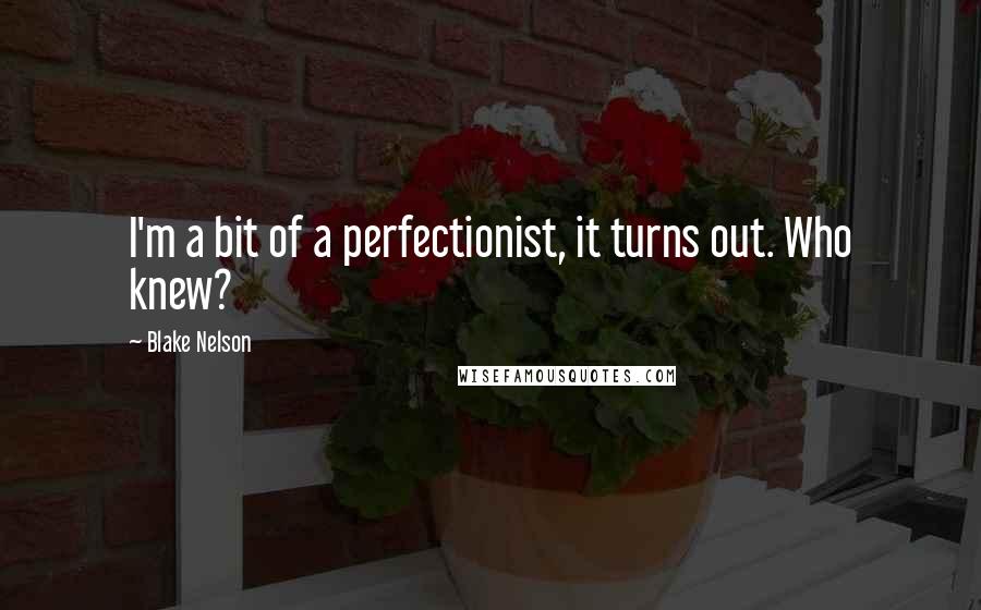 Blake Nelson Quotes: I'm a bit of a perfectionist, it turns out. Who knew?