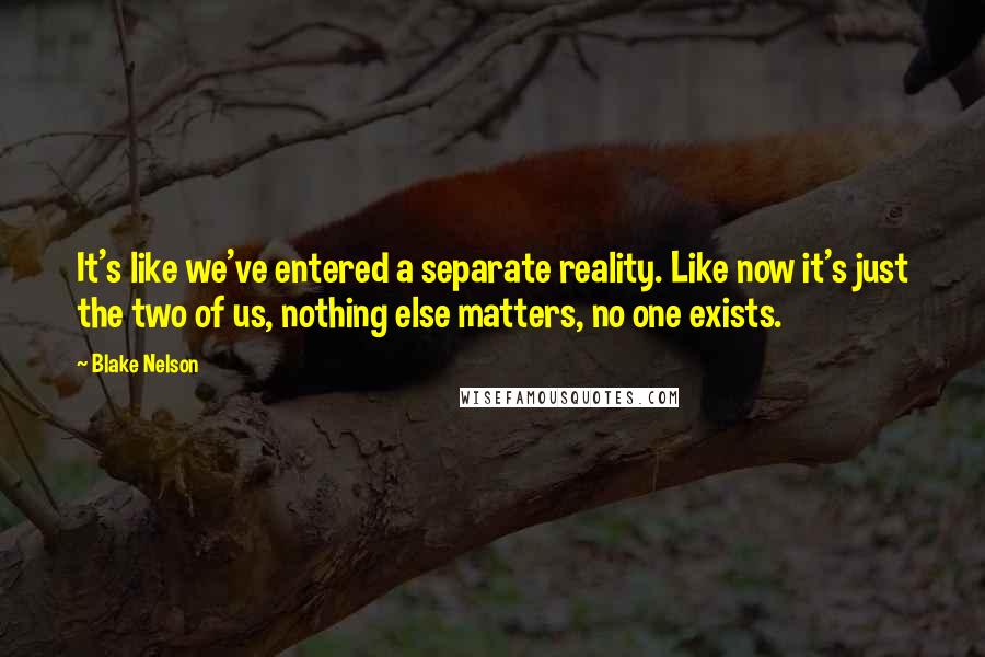 Blake Nelson Quotes: It's like we've entered a separate reality. Like now it's just the two of us, nothing else matters, no one exists.