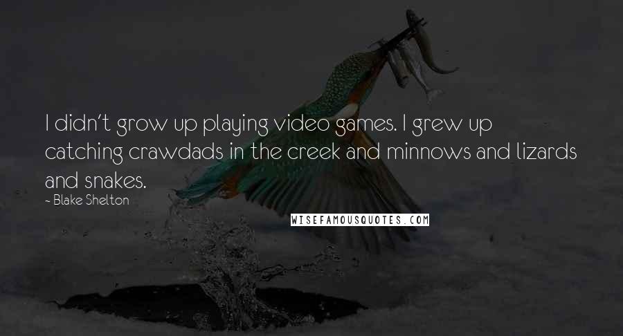 Blake Shelton Quotes: I didn't grow up playing video games. I grew up catching crawdads in the creek and minnows and lizards and snakes.