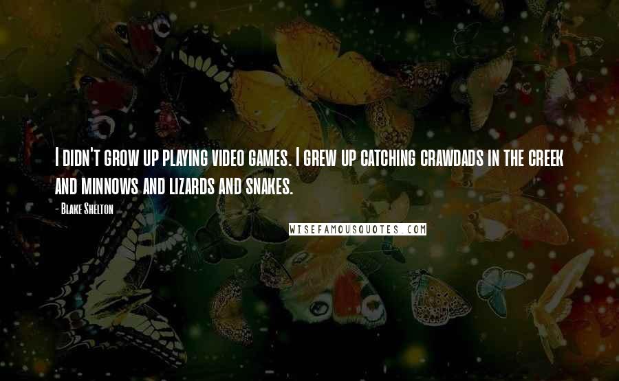 Blake Shelton Quotes: I didn't grow up playing video games. I grew up catching crawdads in the creek and minnows and lizards and snakes.