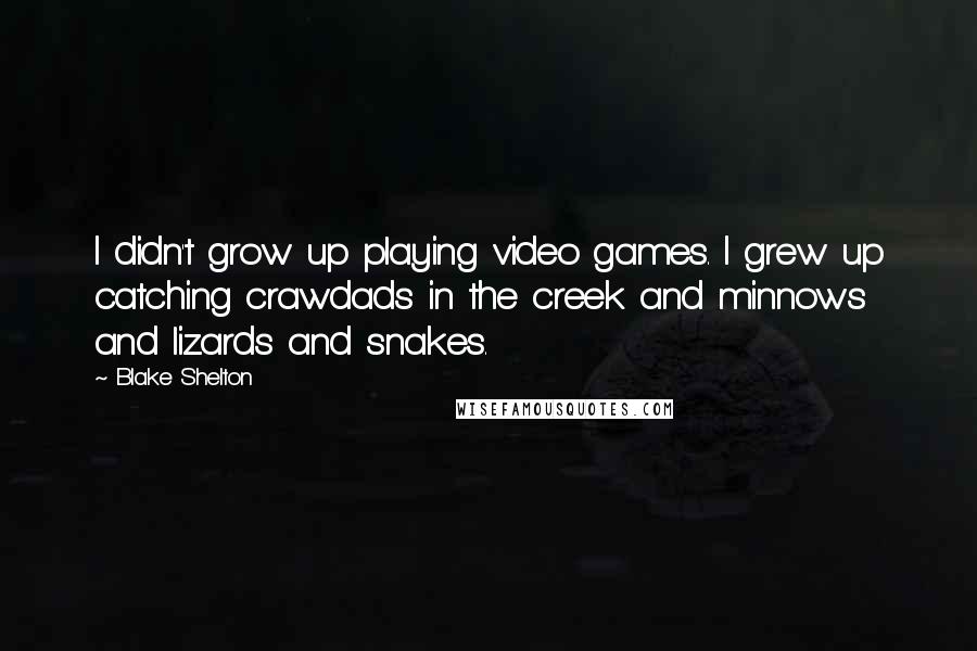 Blake Shelton Quotes: I didn't grow up playing video games. I grew up catching crawdads in the creek and minnows and lizards and snakes.