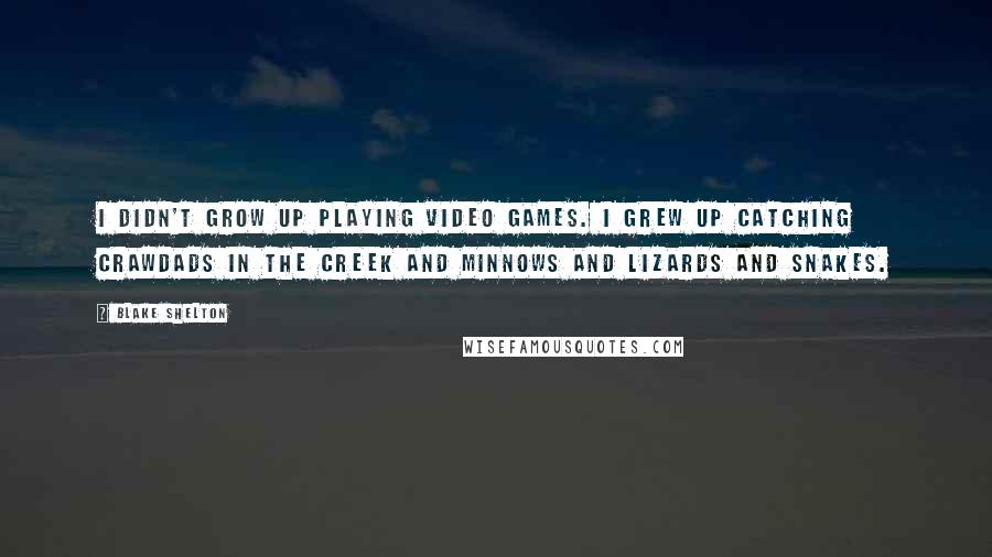 Blake Shelton Quotes: I didn't grow up playing video games. I grew up catching crawdads in the creek and minnows and lizards and snakes.