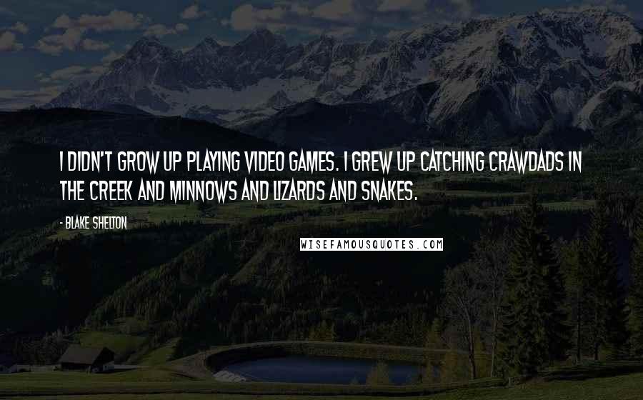 Blake Shelton Quotes: I didn't grow up playing video games. I grew up catching crawdads in the creek and minnows and lizards and snakes.