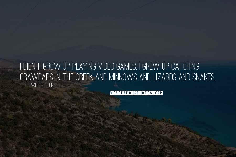 Blake Shelton Quotes: I didn't grow up playing video games. I grew up catching crawdads in the creek and minnows and lizards and snakes.
