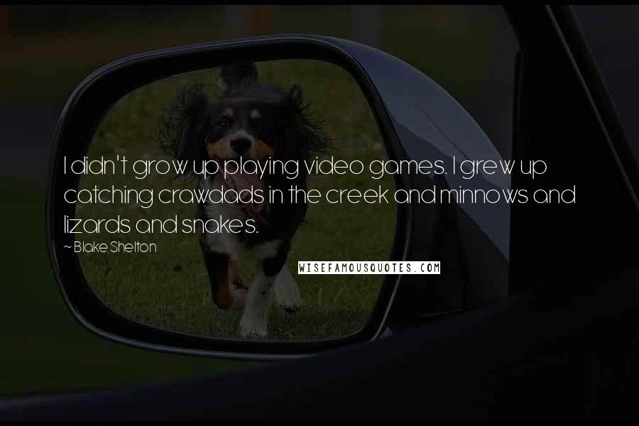 Blake Shelton Quotes: I didn't grow up playing video games. I grew up catching crawdads in the creek and minnows and lizards and snakes.