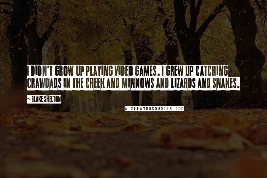 Blake Shelton Quotes: I didn't grow up playing video games. I grew up catching crawdads in the creek and minnows and lizards and snakes.