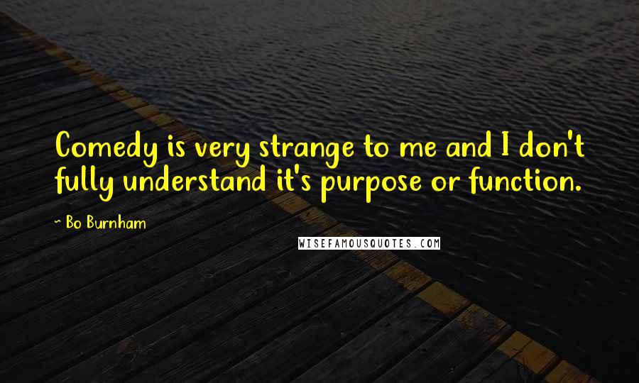 Bo Burnham Quotes: Comedy is very strange to me and I don't fully understand it's purpose or function.