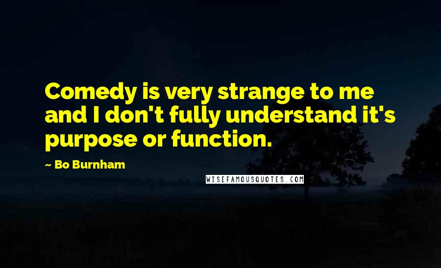 Bo Burnham Quotes: Comedy is very strange to me and I don't fully understand it's purpose or function.