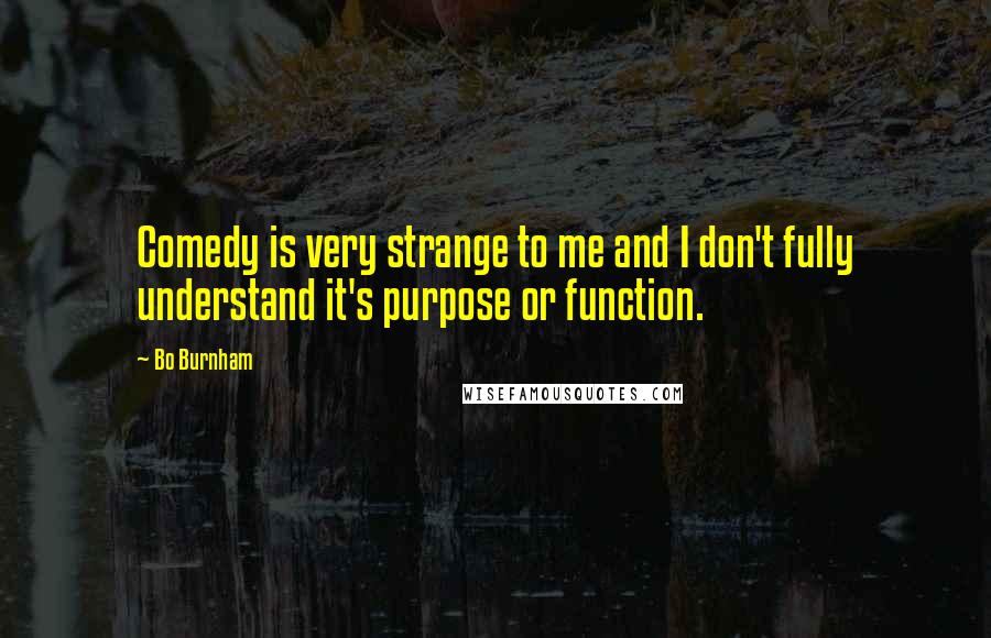 Bo Burnham Quotes: Comedy is very strange to me and I don't fully understand it's purpose or function.