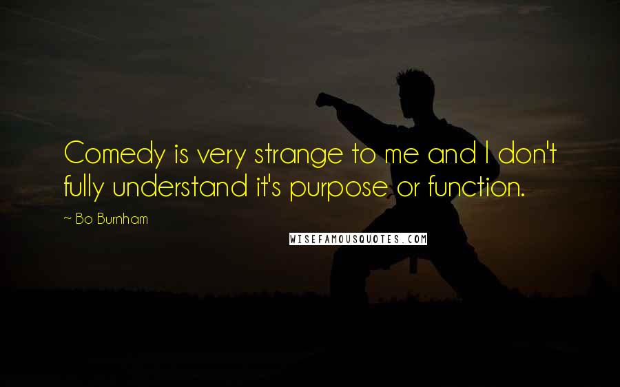 Bo Burnham Quotes: Comedy is very strange to me and I don't fully understand it's purpose or function.