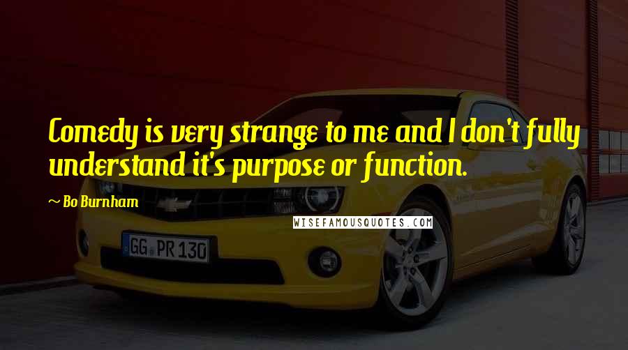 Bo Burnham Quotes: Comedy is very strange to me and I don't fully understand it's purpose or function.