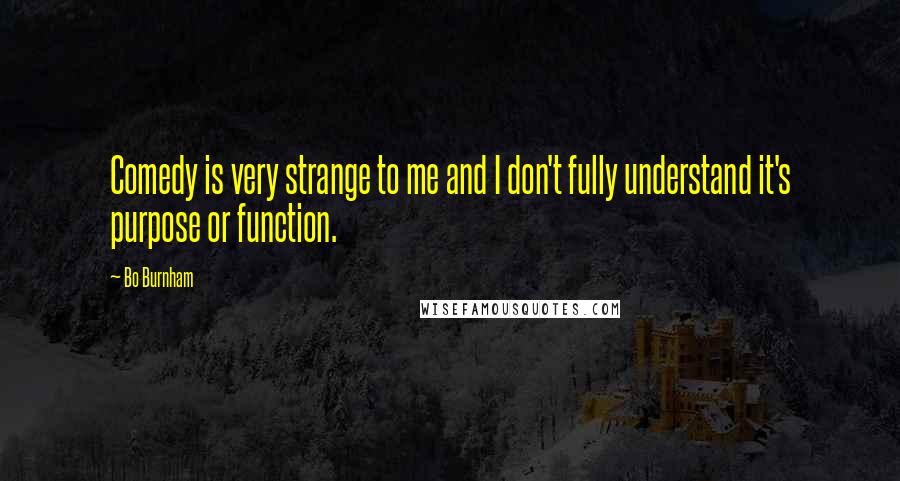 Bo Burnham Quotes: Comedy is very strange to me and I don't fully understand it's purpose or function.