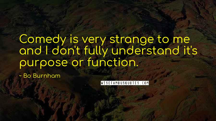 Bo Burnham Quotes: Comedy is very strange to me and I don't fully understand it's purpose or function.