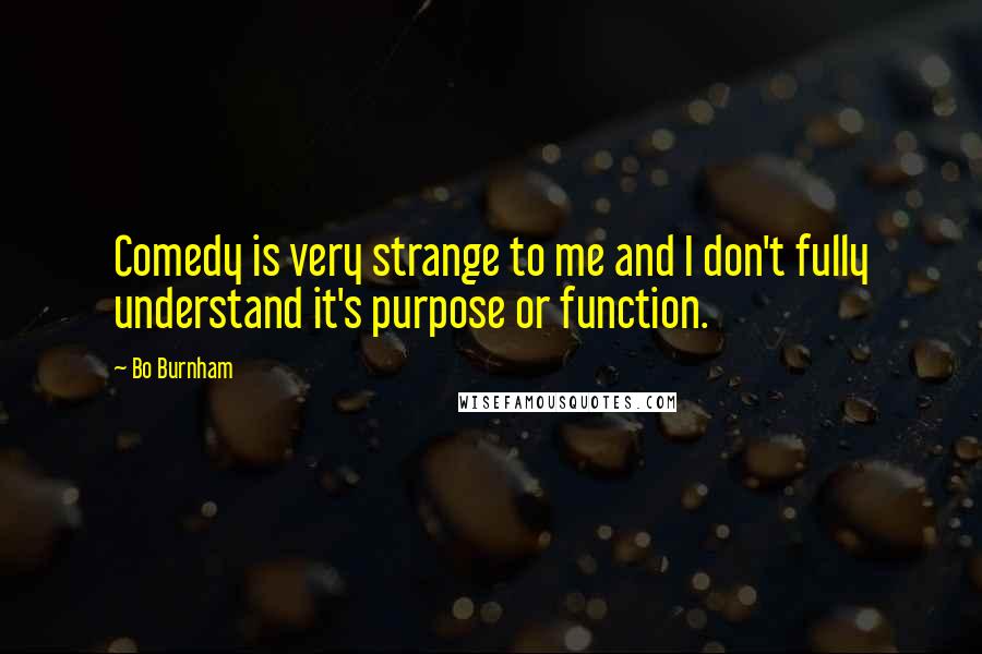 Bo Burnham Quotes: Comedy is very strange to me and I don't fully understand it's purpose or function.