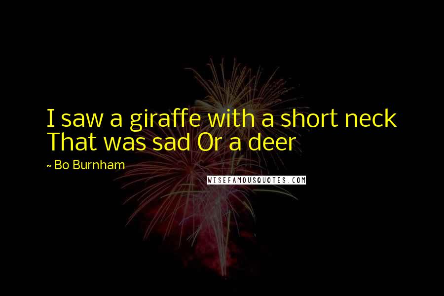 Bo Burnham Quotes: I saw a giraffe with a short neck That was sad Or a deer