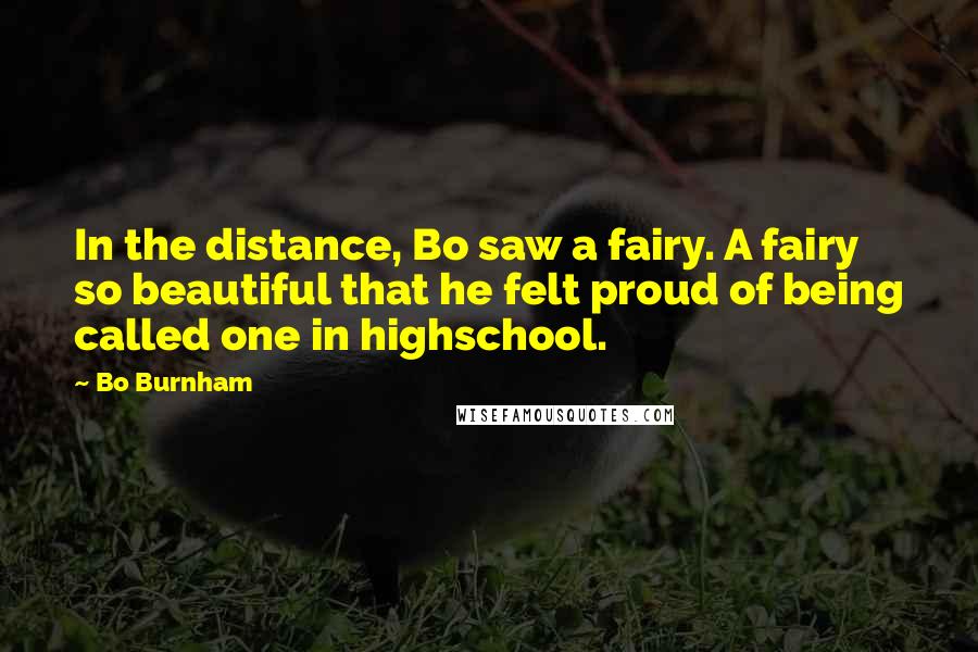 Bo Burnham Quotes: In the distance, Bo saw a fairy. A fairy so beautiful that he felt proud of being called one in highschool.