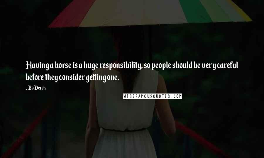 Bo Derek Quotes: Having a horse is a huge responsibility, so people should be very careful before they consider getting one.