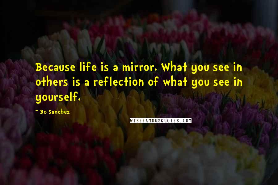 Bo Sanchez Quotes: Because life is a mirror. What you see in others is a reflection of what you see in yourself.