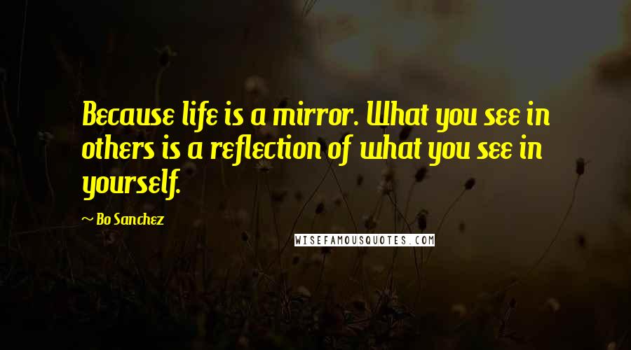 Bo Sanchez Quotes: Because life is a mirror. What you see in others is a reflection of what you see in yourself.