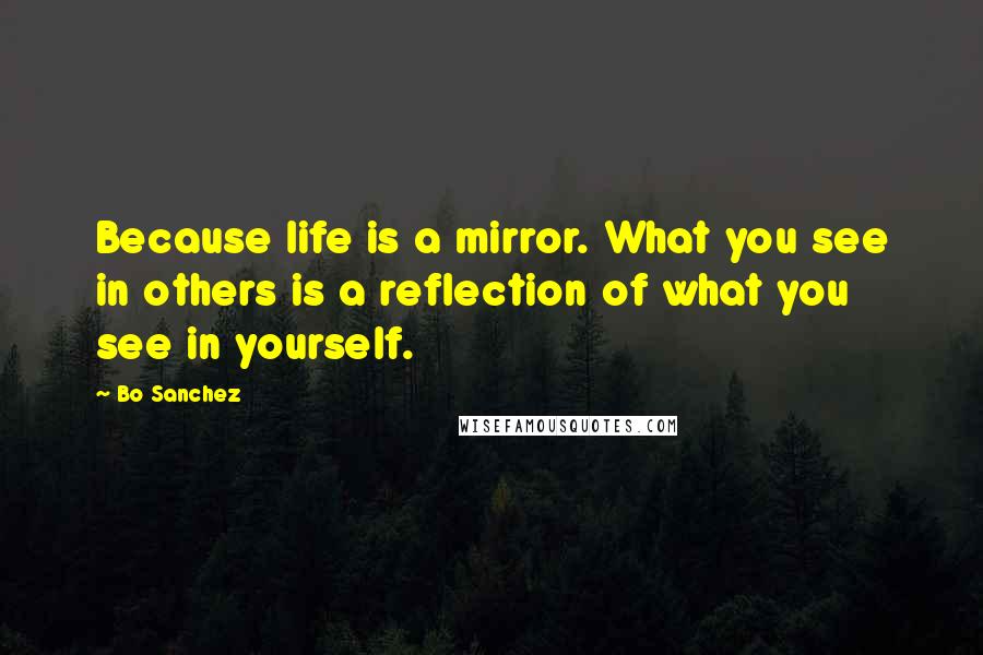 Bo Sanchez Quotes: Because life is a mirror. What you see in others is a reflection of what you see in yourself.