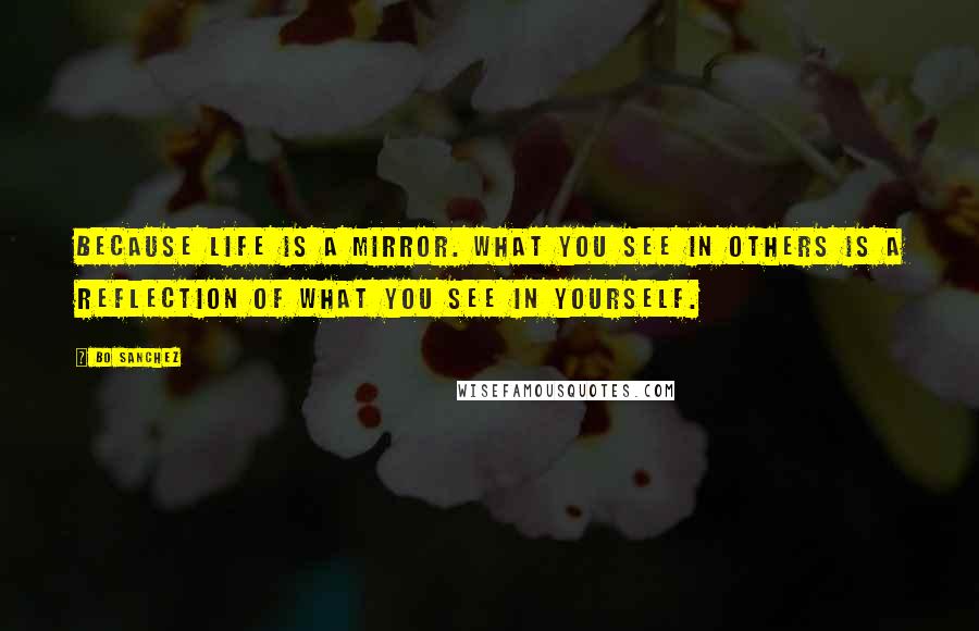 Bo Sanchez Quotes: Because life is a mirror. What you see in others is a reflection of what you see in yourself.