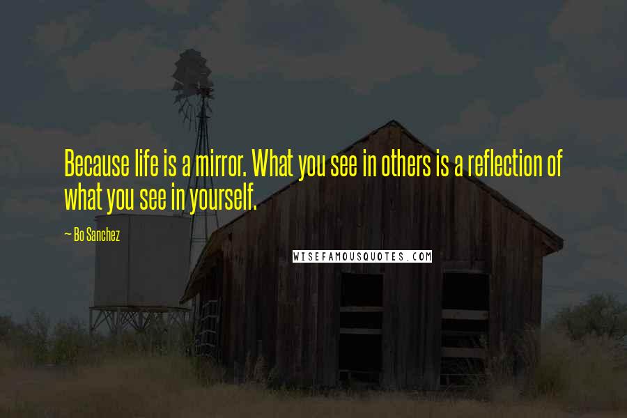 Bo Sanchez Quotes: Because life is a mirror. What you see in others is a reflection of what you see in yourself.