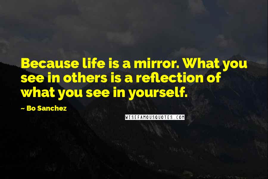 Bo Sanchez Quotes: Because life is a mirror. What you see in others is a reflection of what you see in yourself.