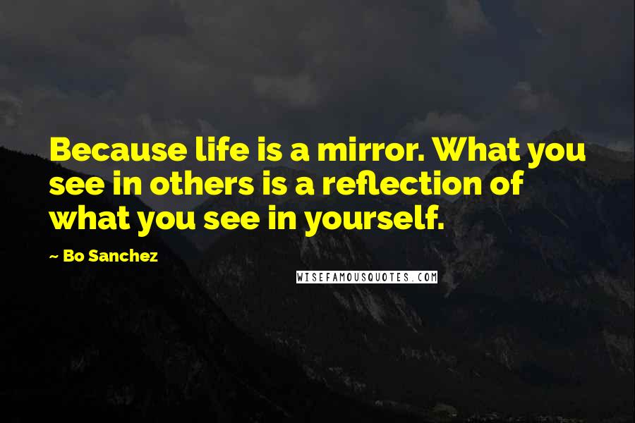 Bo Sanchez Quotes: Because life is a mirror. What you see in others is a reflection of what you see in yourself.