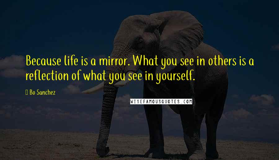 Bo Sanchez Quotes: Because life is a mirror. What you see in others is a reflection of what you see in yourself.