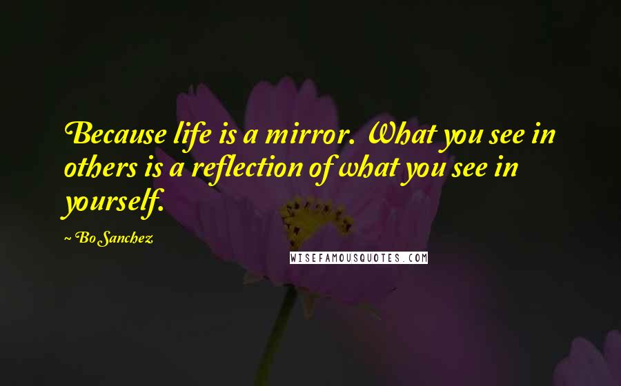 Bo Sanchez Quotes: Because life is a mirror. What you see in others is a reflection of what you see in yourself.