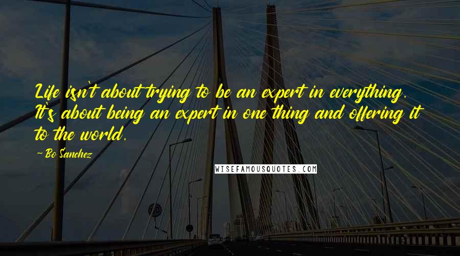 Bo Sanchez Quotes: Life isn't about trying to be an expert in everything. It's about being an expert in one thing and offering it to the world.