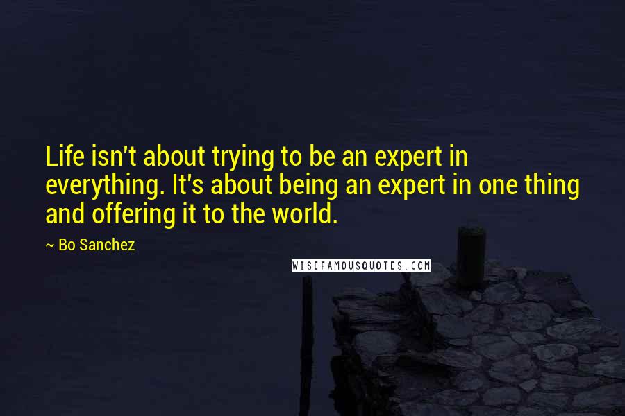 Bo Sanchez Quotes: Life isn't about trying to be an expert in everything. It's about being an expert in one thing and offering it to the world.