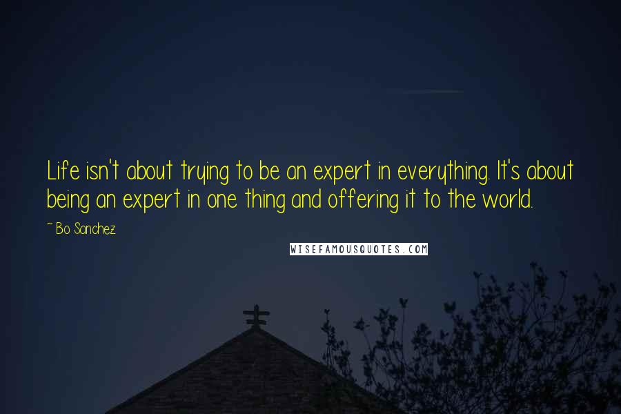 Bo Sanchez Quotes: Life isn't about trying to be an expert in everything. It's about being an expert in one thing and offering it to the world.