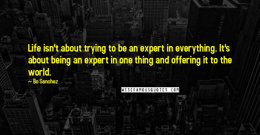 Bo Sanchez Quotes: Life isn't about trying to be an expert in everything. It's about being an expert in one thing and offering it to the world.