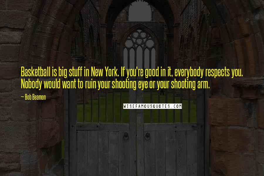 Bob Beamon Quotes: Basketball is big stuff in New York. If you're good in it, everybody respects you. Nobody would want to ruin your shooting eye or your shooting arm.