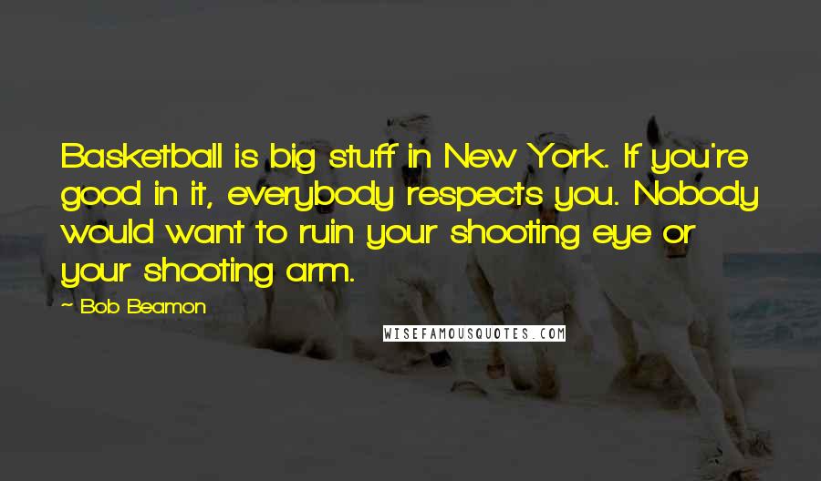 Bob Beamon Quotes: Basketball is big stuff in New York. If you're good in it, everybody respects you. Nobody would want to ruin your shooting eye or your shooting arm.