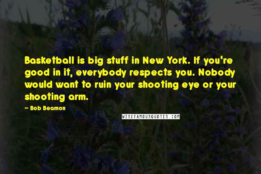 Bob Beamon Quotes: Basketball is big stuff in New York. If you're good in it, everybody respects you. Nobody would want to ruin your shooting eye or your shooting arm.