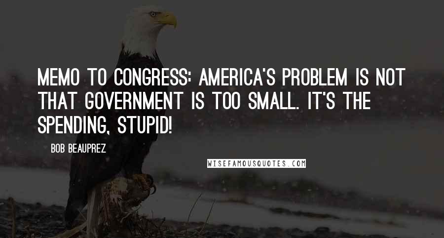 Bob Beauprez Quotes: Memo to Congress: America's problem is not that government is too small. It's the spending, stupid!