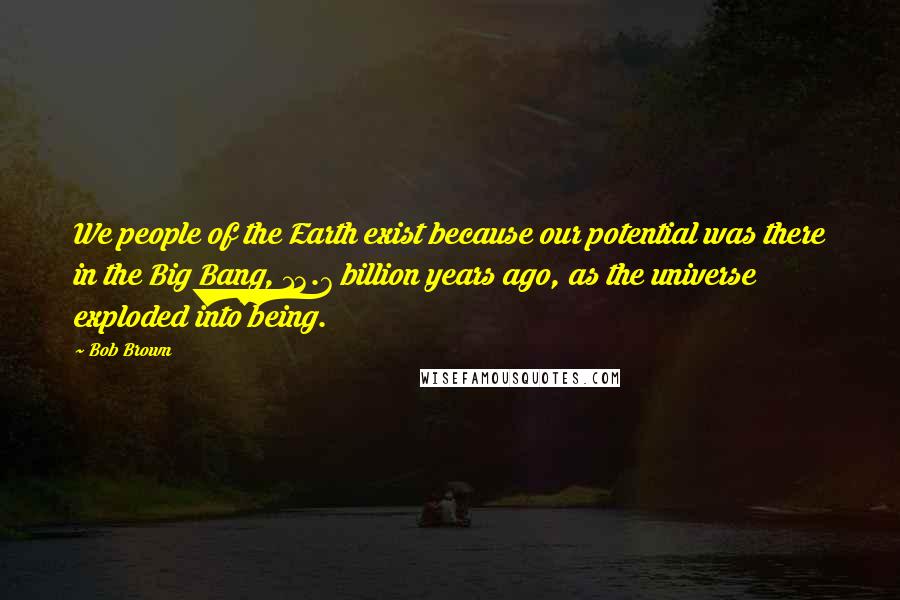 Bob Brown Quotes: We people of the Earth exist because our potential was there in the Big Bang, 13.7 billion years ago, as the universe exploded into being.