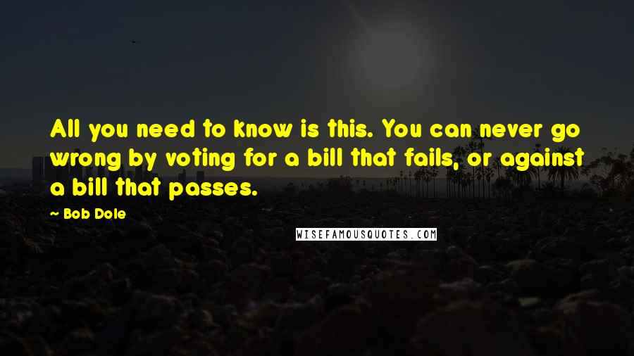 Bob Dole Quotes: All you need to know is this. You can never go wrong by voting for a bill that fails, or against a bill that passes.