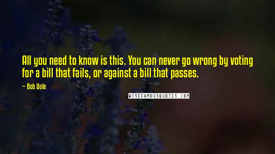 Bob Dole Quotes: All you need to know is this. You can never go wrong by voting for a bill that fails, or against a bill that passes.