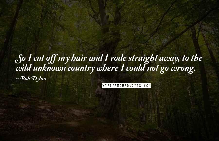 Bob Dylan Quotes: So I cut off my hair and I rode straight away, to the wild unknown country where I could not go wrong.